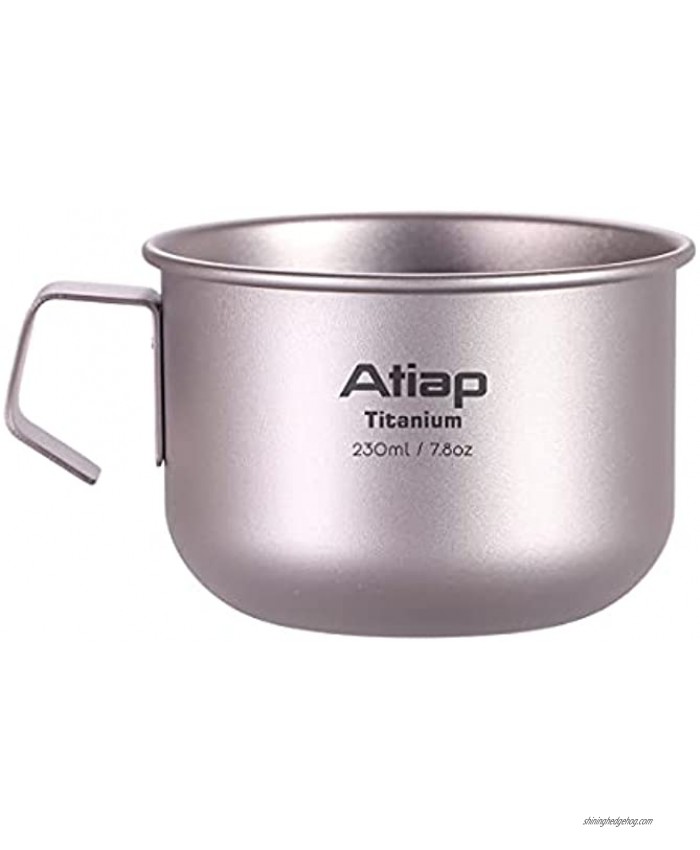 ATiAP Titanium Camping Mug Pot Cup with Handle 7.78 fl oz 230ML Titanium Water Tea Coffee Cup with Single Wall Design for Outdoor Camping Hiking Picnic