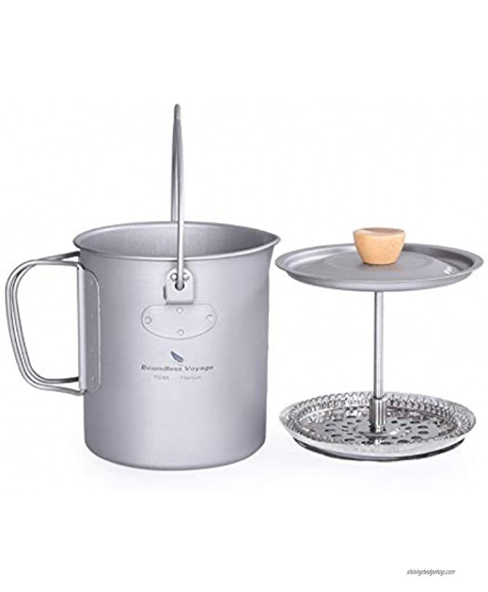Boundless Voyage Titanium Cup Camping Coffee Mug Outdoor French Press Pot Camp Cooking Pot Multi-Functional Travel Mug