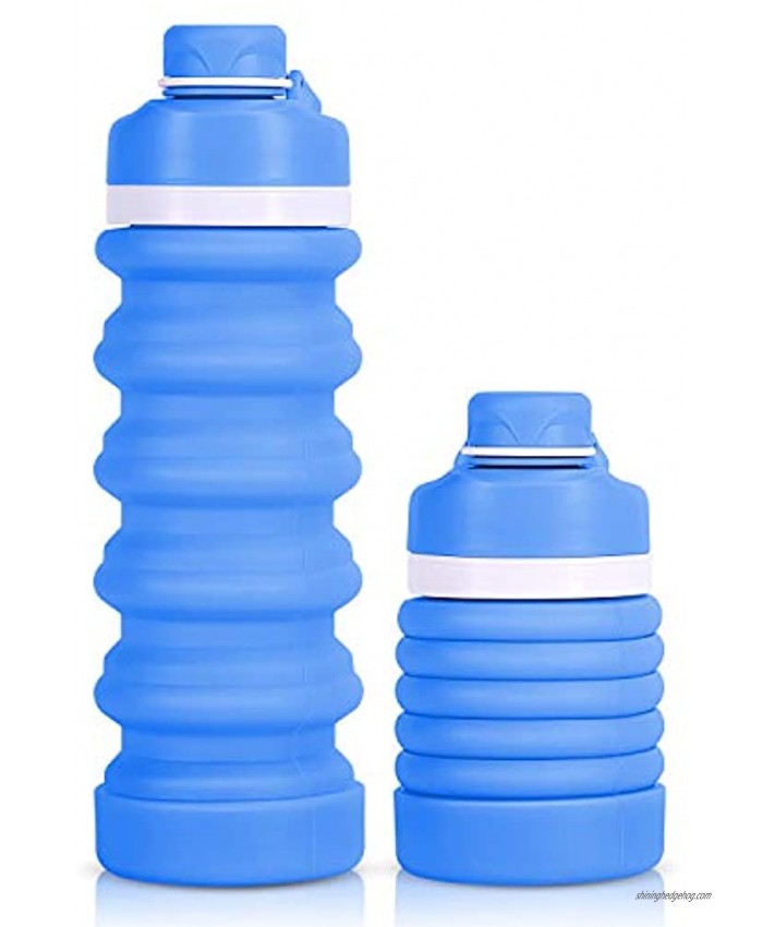 Collapsible Water Bottle Camping Cup BPA Free Leak Proof Portable Silicone Water Bottles for Sports 550ML 18OZ Sky Blue