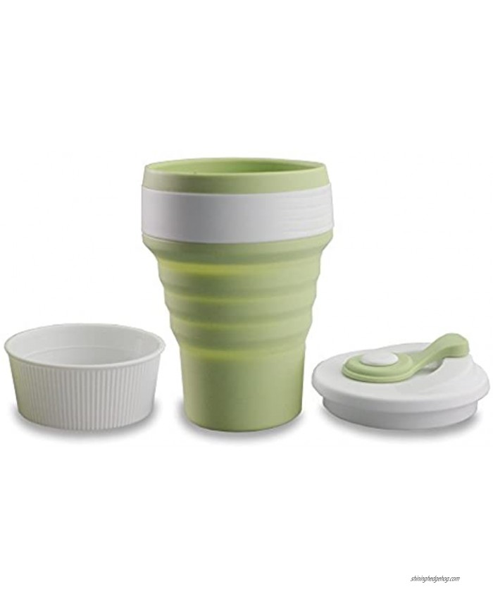 Coopro Collapsible Travel Cup Food-grade Silicone Drinking Cup Set with Lids Folding Coffee Mugs for Camping Hiking Commuting Outdoor Picnic Expandable Water Bottle BPA Free Green