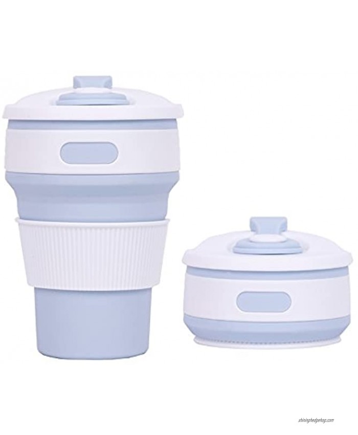 Coopro Collapsible Travel Cup Food-grade Silicone Drinking Cup Set with Lids Folding Coffee Mugs for Camping Hiking Commuting Outdoor Picnic Expandable Water Bottle BPA Free Light Blue
