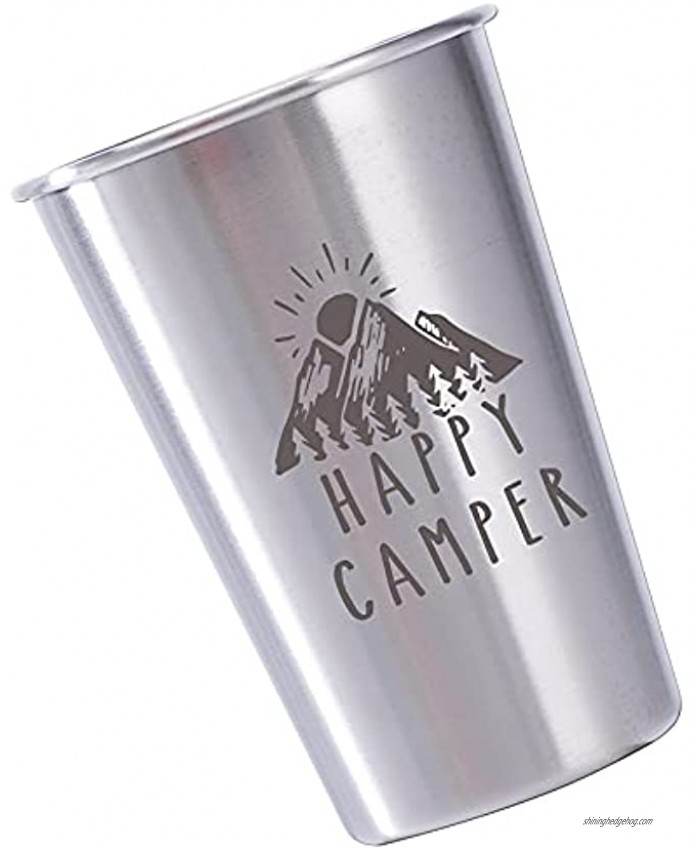 Happy camper Funny Stainless Steel Camping Camper Fishing Pint Cup Gift for Outdoorsmen Fishermen Golfers Camping Lover Men PaPa Father,Boyfriend,Husband Birthday Holiday Gifts
