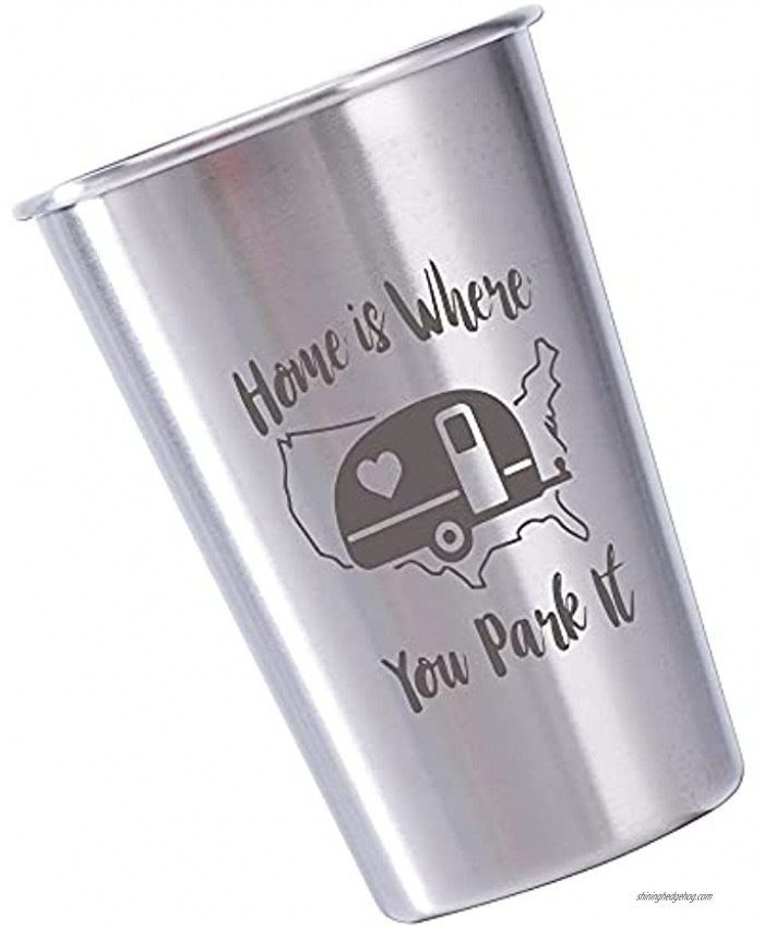 Home is where Park it Funny Stainless Steel Camping Camper Fishing Pint Cup Gift for Outdoorsmen Fishermen Golfers Camping Lover Men PaPa Father,Boyfriend,Husband Birthday Holiday Gifts