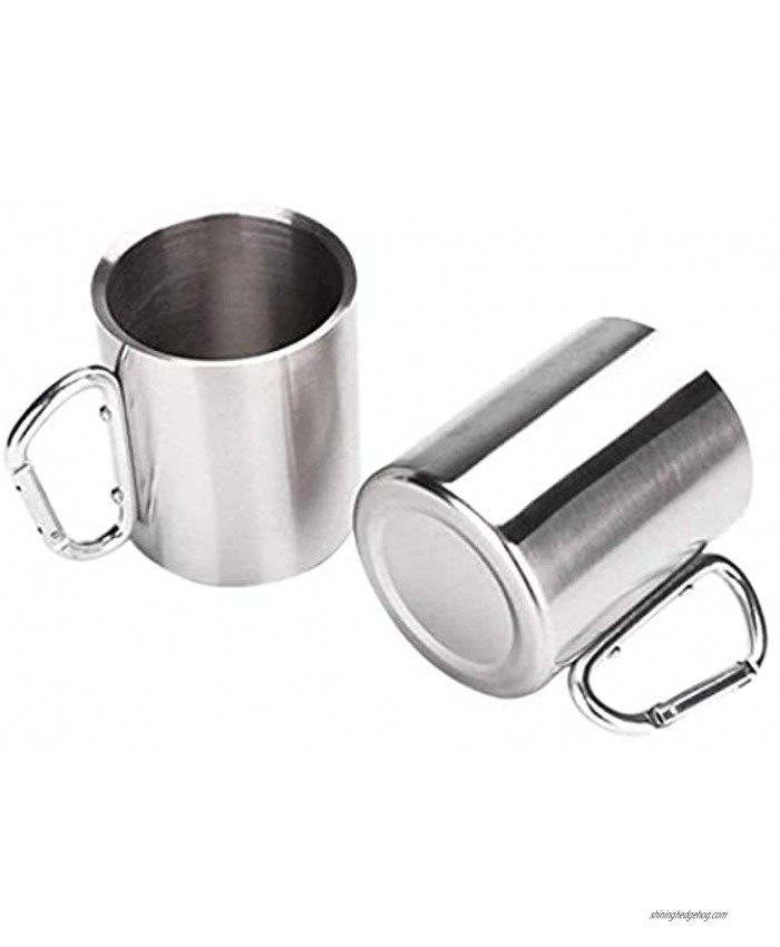 Tebery 2 Pack Stainless Steel Coffee Mugs with Carabiner Handles 10OZ Double Walled Travel Water Tea Coffee Cups for Backpacking Camping & Hiking
