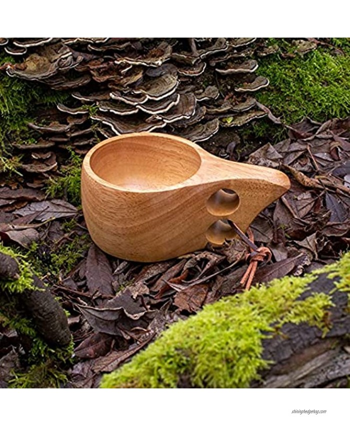 TOBWOLF Nordic Handmade Wooden Mug Portable Outdoor Camping Drinking Cup with Lanyard Scandinavian Style Kuksa Wood Tea Cup Coffee Mug for Hiking Backpacking Picnic Survival