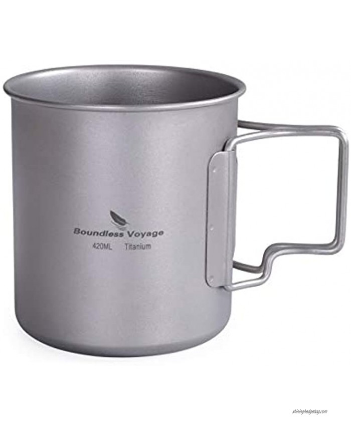 usharedo Titanium Coffee Mug Titanium Pots Titanium Cup with Foldable Handle Outdoor Camping Water Mug Tableware 14.3oz 420ml Ti1518B