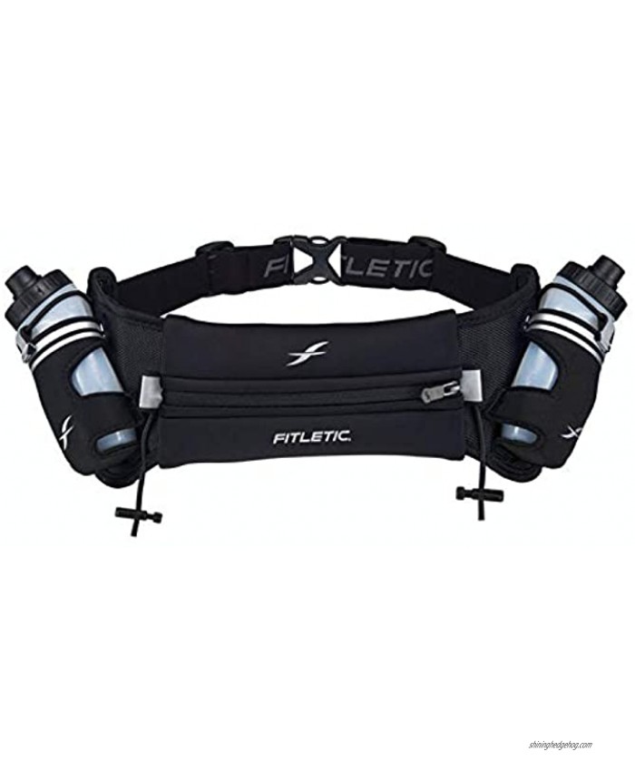 Fitletic Hydra 16 Hydration Belt – Extra Large Black | Patented No Bounce Technology for Marathon Triathlon Ironman Trail 5K 10K | Race Belt | Running Belt | HD08-C1L