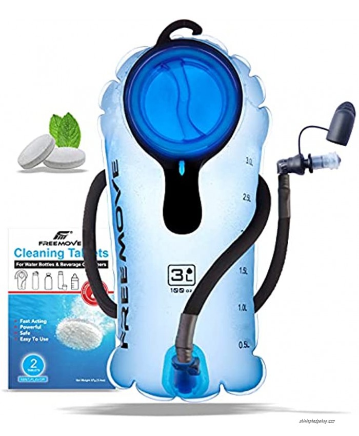 FREEMOVE 2L Hydration Bladder with Cleaning Kit or 3L Water Bladder > Leak Proof Hydration Pack Tasteless & BPA Free TPU Water Reservoir Quick Release Insulated Tube & Shutoff Valve