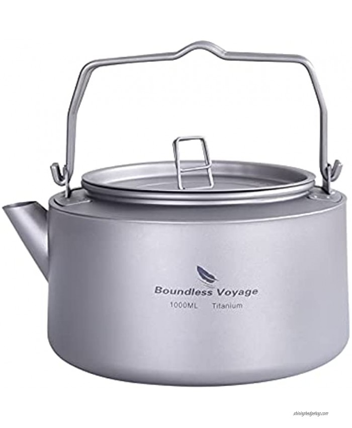 Boundless Voyage Titanium Kettle 1.0L with Folding Handle & Filter Ultralight Teapot Outdoor Camping Big Capacity Pot for Boiling Water Coffee Tea Kettle