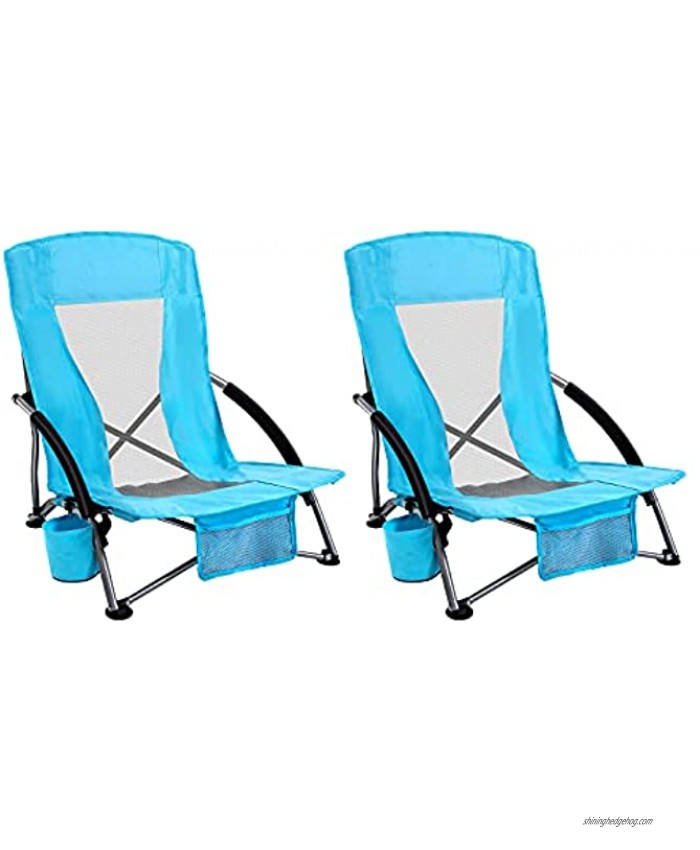 AsterOutdoor Low Sling Beach Chair Folding Lightweight Mesh Back Sand Chair for Camping Outdoor Lawn Carry Bag Included Supports 250lbs