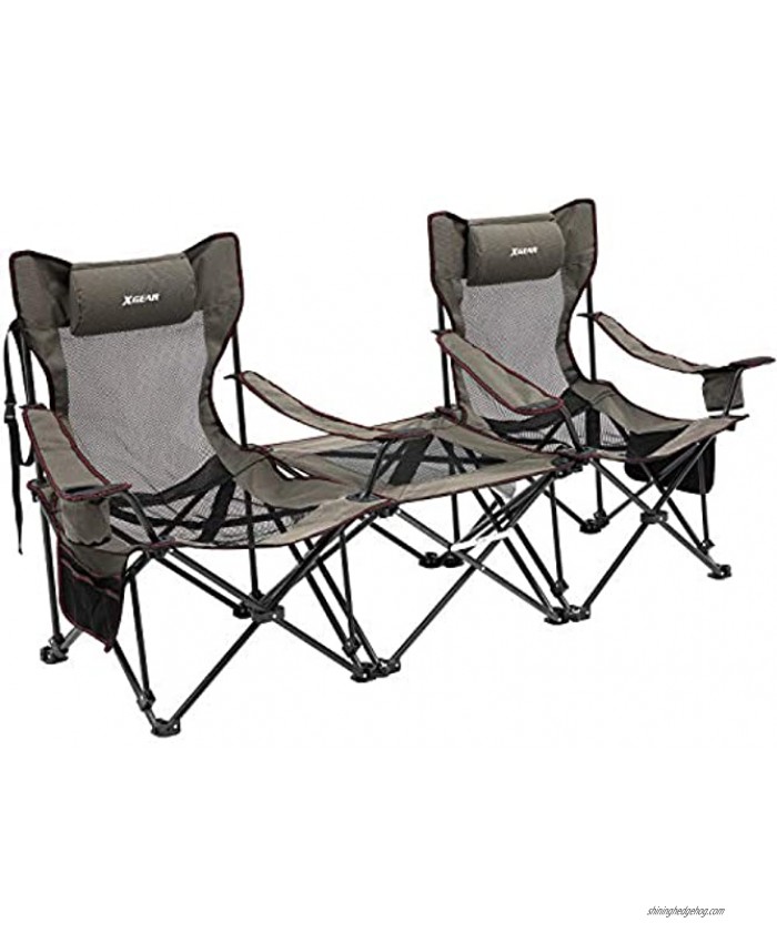 Double Folding Chair with Detachable Table Camping Chair 2 Person Love seat Table Can Transform to Footrest