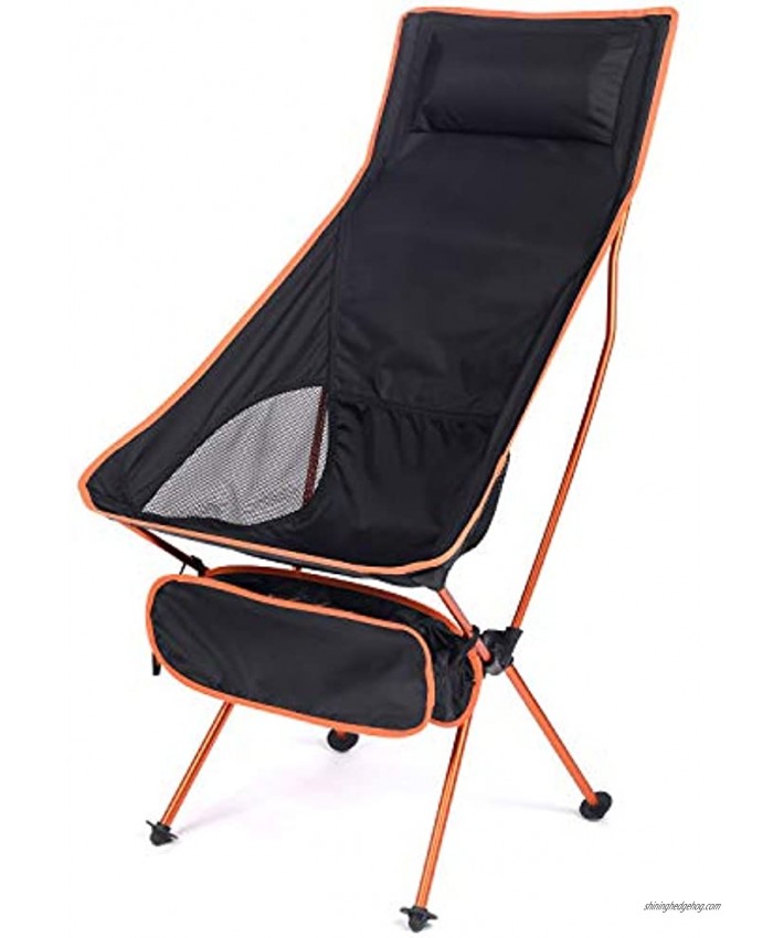 Esup Camping Chair with Headrest Ultralight Portable Compact Folding Beach Chairs with Carry Bag for Outdoor Camping Backpacking Hiking Orange