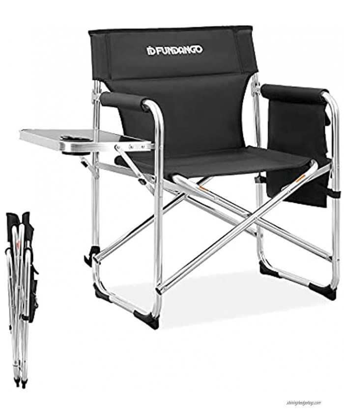 FUNDANGO Folding Portable Directors Chairs Oversized Heavy Duty Camping Chair with Side Table Outdoor Patio Sports Picnic Chair Black Director Chair
