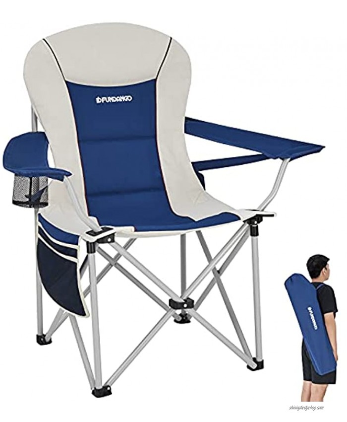 FUNDANGO Oversize Lumbar Back Support Camping Chair Heavy Duty Padded Folding Outdoor Chair with Cup Holder Armrest High Back XL Camp Chair with Carry Bag Support 300 lbs