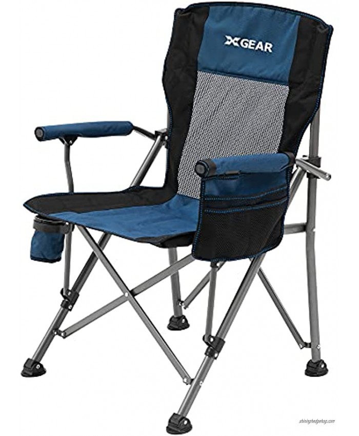 Hard Arm Floding Camping Chair with Mesh Back Blue