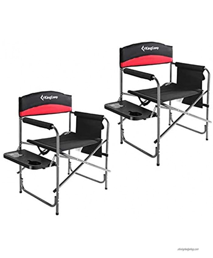 KingCamp Camping Chair Heavy Duty Folding Director Chair Oversize Padded Seat with Side Table and Pocket Supports 396 lbs Three Colors