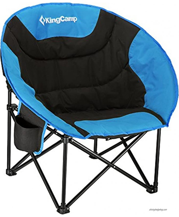 KingCamp Camping Chair Oversized Moon Saucer Folding Round Chair Padded Heavy Duty Outdoor Portable for Adults with Cup Holder Back Pocket Carry Bag Support Up to 300lbs
