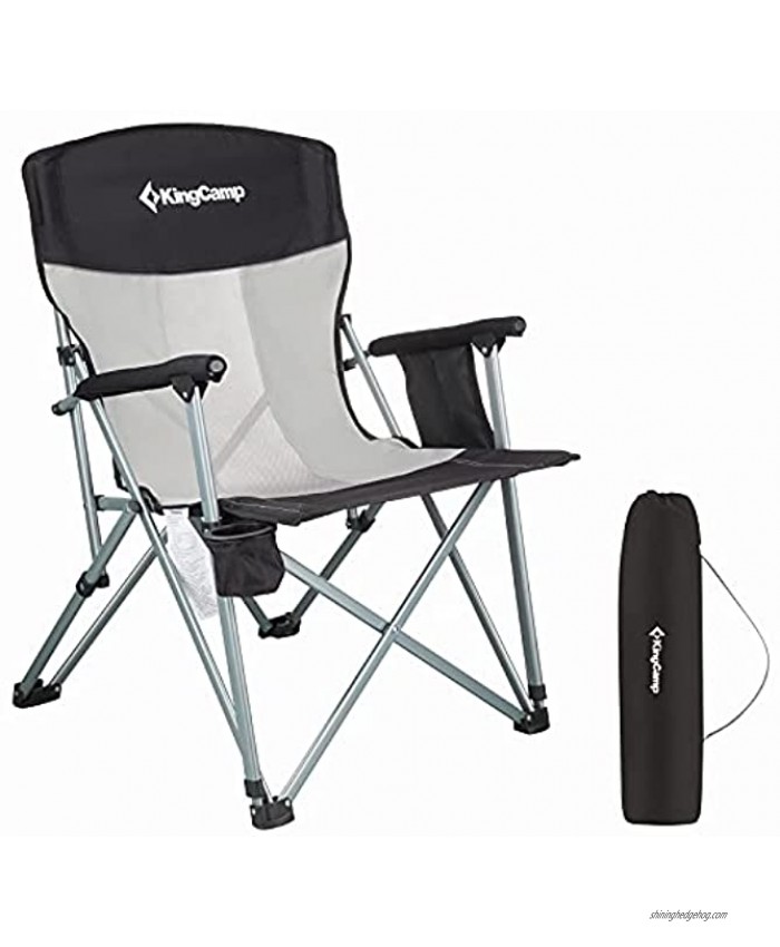 KingCamp Camping Chair with Cup Holder Side Pocket Solid Armrest Outdoor Folding Chairs Heavy Duty Portable for Adults Mesh Ventilation for Travel Beach Picnic Hiking Festival Supports 330 lbs