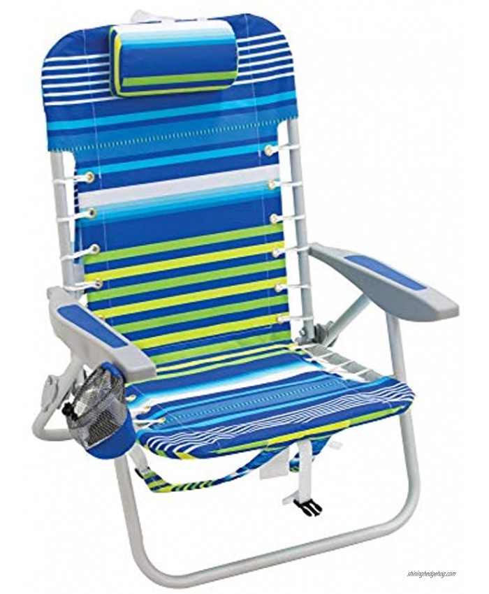 Rio Brands Beach 4-PRio Beach 4-Position Backpack Lace-Up Suspension Folding Beach Chair Blue Green Stripe  24 x 24.75 x 33