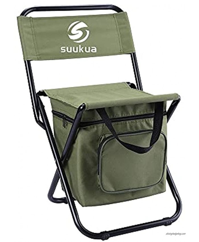 suukua Outdoor Folding Chair Fishing Chair Portable Folding Camping Stool Backpack Chair with Double Oxford Cloth Cooler Bag for Fishing Beach Camping Family Outing