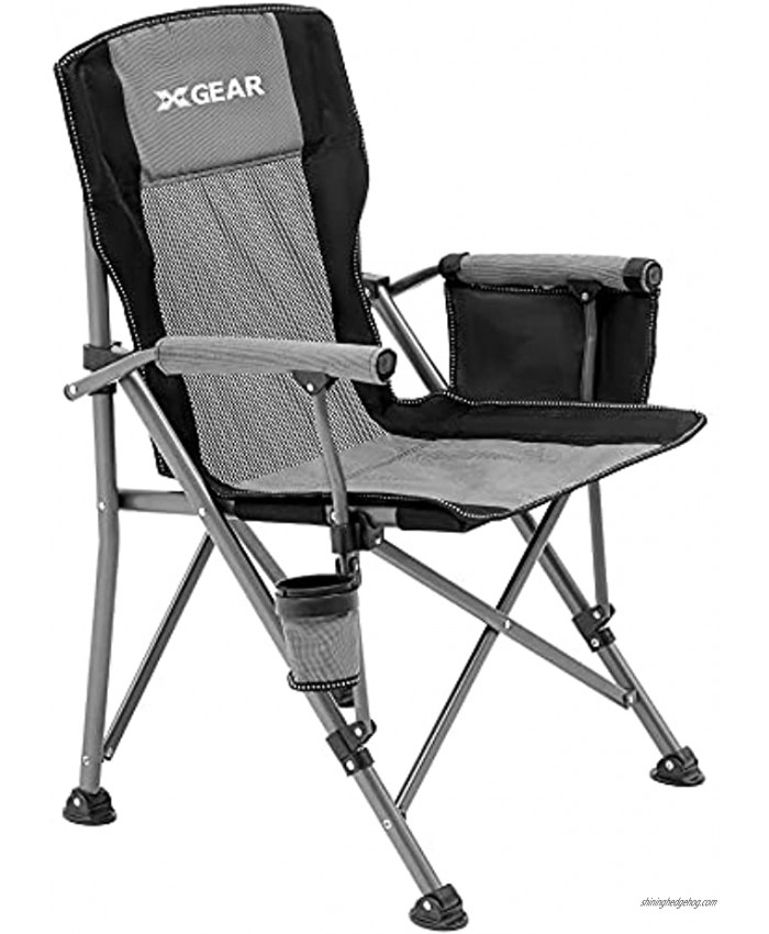XGEAR High Back Camping Chair Hard Arm Folding Chair Portable Camp Chair with Mesh Back Support to 300 lbs Cool Grey