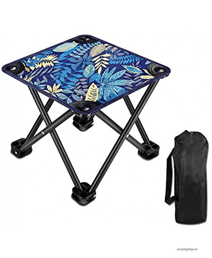 Camping Stool Small Chair for Folding Stool Lightweight Sturdy Portable Stool with Carry Bag for Travel Camping Fishing Hiking Picnic Hunting Beach Garden BBQ Blue -Leaf