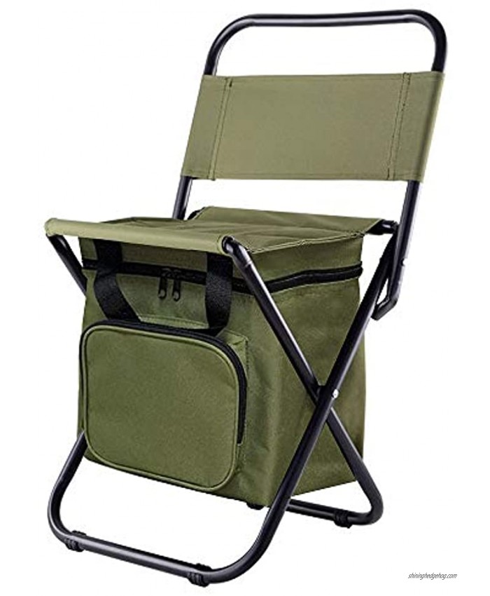 Kingmodern Portable Lightweight Camping Chair Outdoor Small Stool Folding Waterproof Oxford Fabric Backrest Chair Hold up 13 L Cooler Bags Suitable for Fishing,Hiking,Picnic,Travel BBQArmyGreen