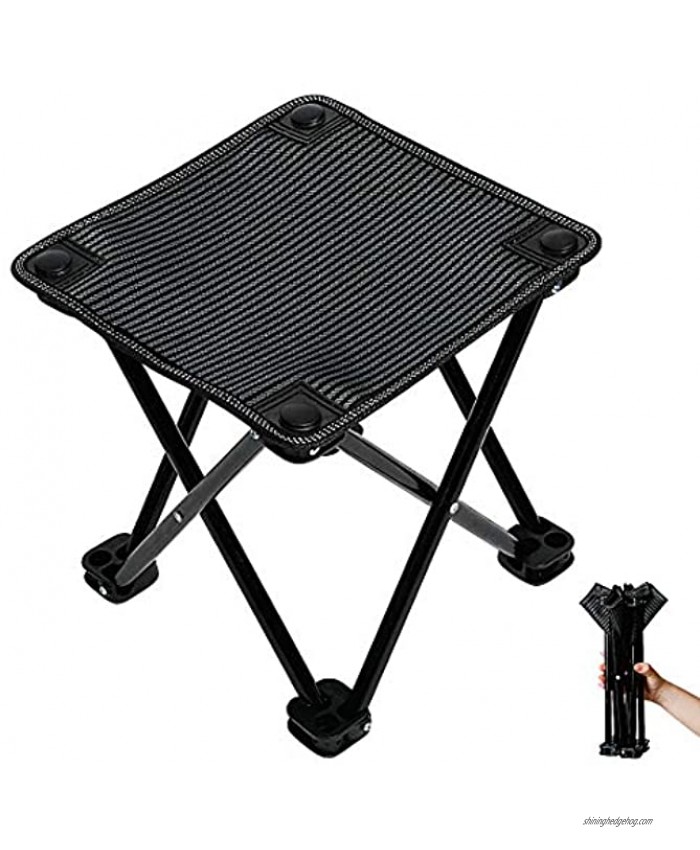 Portable Folding Camping Stool Outdoor Mini Folding Stool Folding Chair for Fishing Travel Hiking Garden and Beach Oxford Cloth with Carry Bag Black