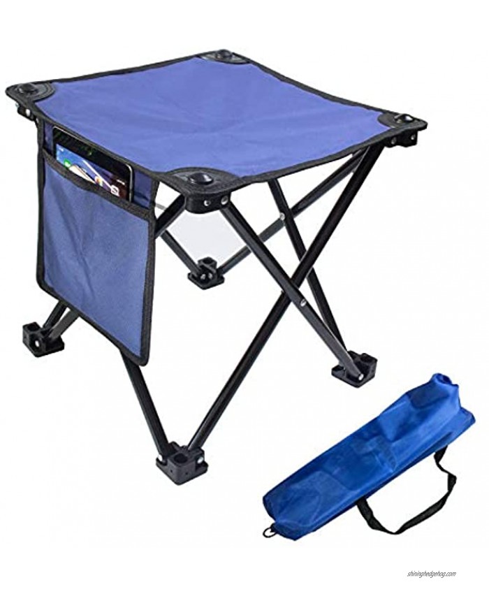 Small Folding Camping Stool Portable Rest Seat Collapsible Slacker Stool for Outdoor Camping Walking Hunting Hiking Fishing Travel Beach Garden BBQ Metal 600D Oxford Cloth with Carry Bag Blue