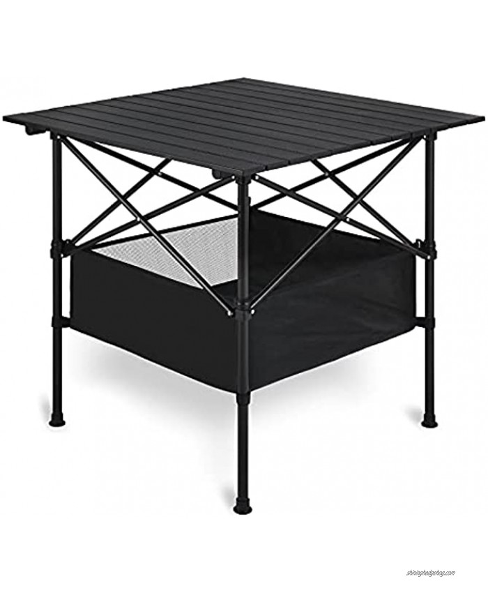 Floding Camping Table Portable Square Picnic Table Collapsible Aluminum Party Dining Table with Storage and Carry Bag for Beach BBQ Tailgating Patio Fishing Backyard Indoor Outdoor Black