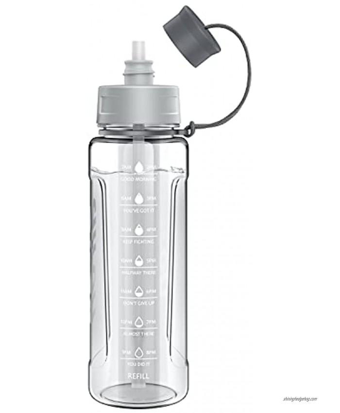 AIRON 34oz Sports Water Bottle Leakproof & BPA Free Tritan with Time Marker & Removable Straw to Ensure You Drink Enough Water Throughout The Day for Fitness and Outdoor Sports Grey