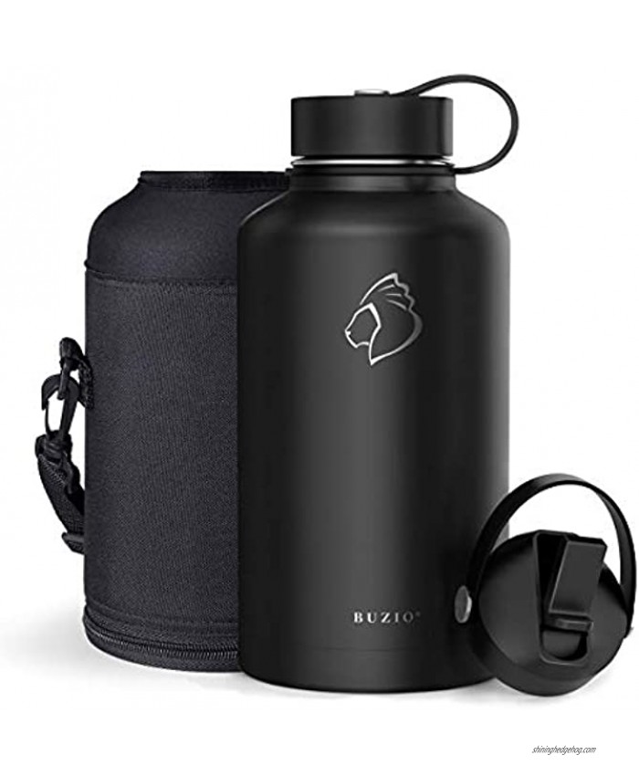 BUZIO Insulated Water Bottle with Straw Lid and Flex Cap 32oz 40oz 64oz 87oz Modern Double Vacuum Stainless Steel Water Flask Cold for 48 Hrs Hot for 24 Hrs Simple Thermo Canteen Mug,BPA-Free