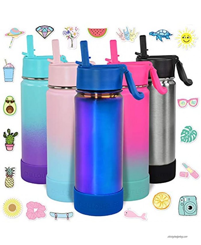 CHILLOUT LIFE 17 oz Insulated Water Bottle with Straw Lid for Kids and Adult + 20 Cute Waterproof Stickers Perfect for Personalizing Your Kids Metal Water Bottle