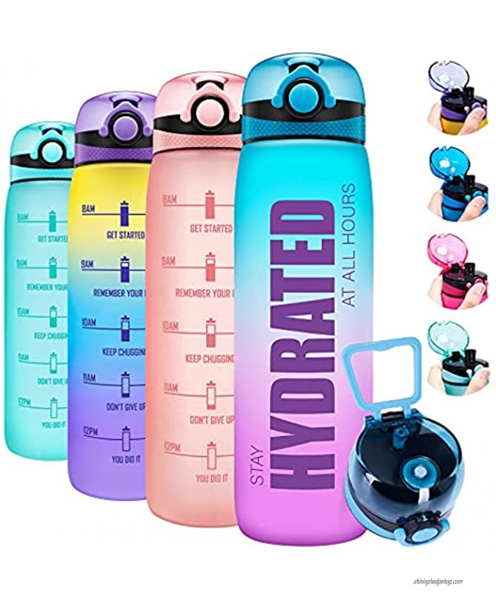 Elvira 32oz Motivational Water Bottle with Time Marker & Removable Fruit Infuser Leakproof BPA Free Wide Mouth Ensure You Drink Enough Water Daily for Fitness and Outdoor Activity
