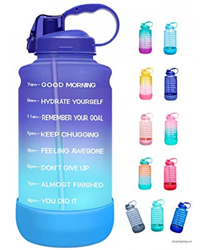 Elvira Half Gallon 64oz Motivational Time Marker Water Bottle with Straw & Protective Silicone Boot BPA Free Anti-Slip Leakproof for Fitness Gym and Outdoor Sports