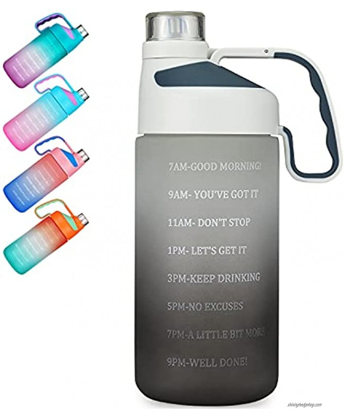 JINLIBUS Half Gallon Water Bottle with Time Marker& Removable Straw Leakproof Tritan BPA Free Water Jug with Times to Drink for Fitness and Outdoor Sports