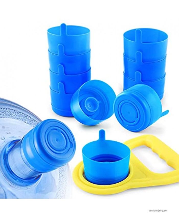 JVIGUE Non Spill Cap Anti Splash Bottle Caps Reusable for 55mm 3 and 5 Gallon Water Jugs with Water Bottle Handle Pack of 10