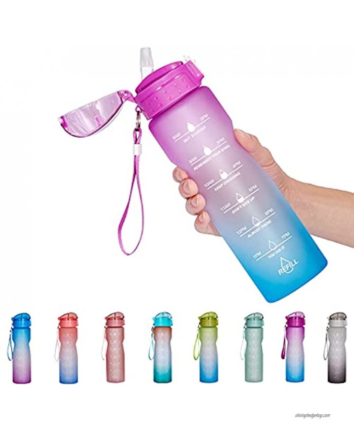 NOOFORMER 24oz 32oz Motivational Water Bottle with Time Marker & Straw- Water Tracker Bottle Leakproof BPA Free for Fitness Sports Outdoors and Office