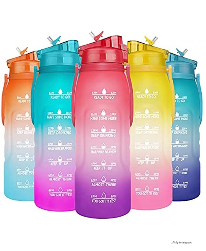 PASER 64oz 128oz Water Bottles with Times to Drink 2 in 1 LidsChug and Straw Tritan Leakproof BPA Free Sports Motivational Water Bottle with Replaceable Handle & StrapIncluded Bottle Brush