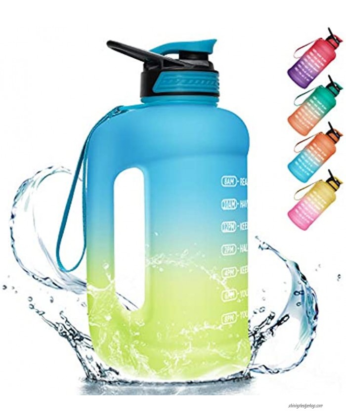 PASER Half Gallon Water Bottle with Straw & Dual Handle,64oz Motivational Water Bottle with Time Marker Leakproof BPA Free for Camping Sports Workouts and Outdoor Activity