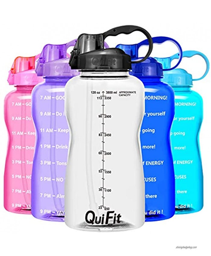 QuiFit Motivational Gallon Water Bottle with Straw & Time Marker,BPA Free Reusable Large Leakproof Portable Water Jug,for Fitness Camping Outdoor Sports