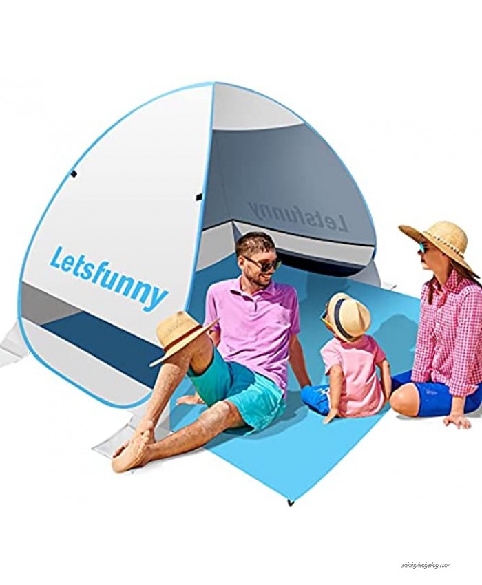LetsFunny Large Pop up Beach Tent Sun Shade Shelter UPF 50+ Pop-up 3-4 Person Outdoor Beach Tents Shelter Automatic Portable Sport Sun Umbrella Anti UV Baby Tent,Suitable for Family …