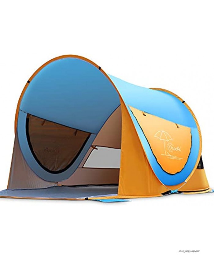 OCOOPA Beach Tent Large Pop Up Beach Tent for 4 People Anti-UV Automatic Beach Tent Camping Sun Shelter Instant Portable 4 Sides Ventilation Design Sun Shelter Tents Suitable for Family Blue