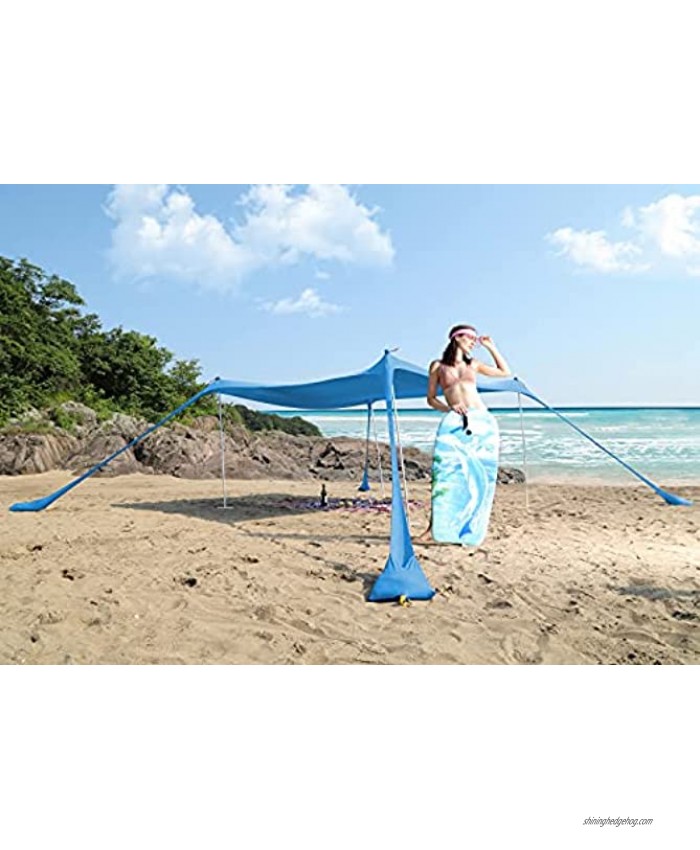 Sunhigo Anti-Wind Beach Shade Canopy UPF50+ Family Beach Tent with 4 Stability Aluminum Poles Special Spiral Anchor and Carry Bag Portable Beach Sunshade Pop Up Sun Shelter for Beach,Fishing,Backyard and Picnics 10x10 Ft,Blue