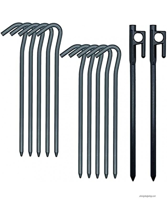 12 Pack Tent Stakes Aluminum Ultralight 7 inch Gray + Forged Steel Heavy Duty 8 inch Black Camping Tent pegs Solid Tent Anchors and Camping Spikes for Hiking Outdoors Gardening