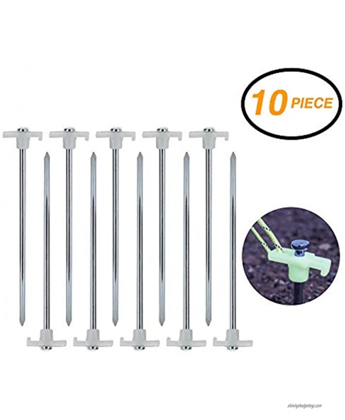 Ram-Pro 10 Pack Metal Tent Pegs Glow in The Dark Stopper Tent Stakes Heavy Duty Garden Stakes Camping Stakes Metal Tent pegs Tent Stakes Pegs with Plastic stoppers