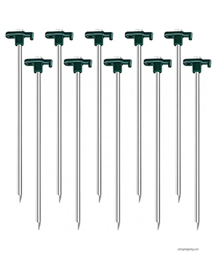 Tent Stakes Heavy Duty Camping Stakes 10 Pack Metal Tent Spikes for Beach Tent Tarp Canopy 10 Inch Tent Anchors Green