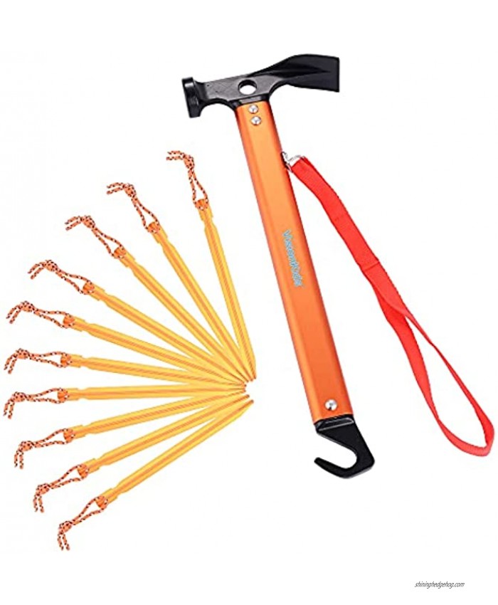 VisionKids Tent Stake Hammer 1 Super Light Tent Mallet Hammer + 10pcs Heavy Duty Iron Tent Stakes Tent Stakes Lightweight Outdoor Camping Hammer Hiking Backpacking Gardening JPW048