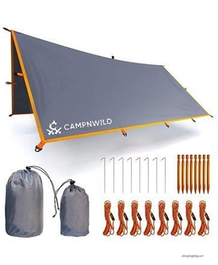 Camping Tarp Waterproof Rain Fly Tent Shelter 9.8 x 9.8ft Lightweight for Backpacking Hiking and Outdoor Adventure UV Protection Survival Gear Hammock Canopy