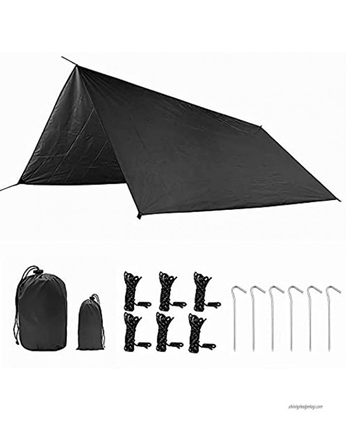 NEWANOVI Waterproof Camping Tent Tarp Lightweight Hammock Rain Fly Anti UV with 4 Aluminium Stakes and 6 Ropes Multifunctional Outdoor Tent Footprint for Camping Traveling Hiking 10X10FT Black
